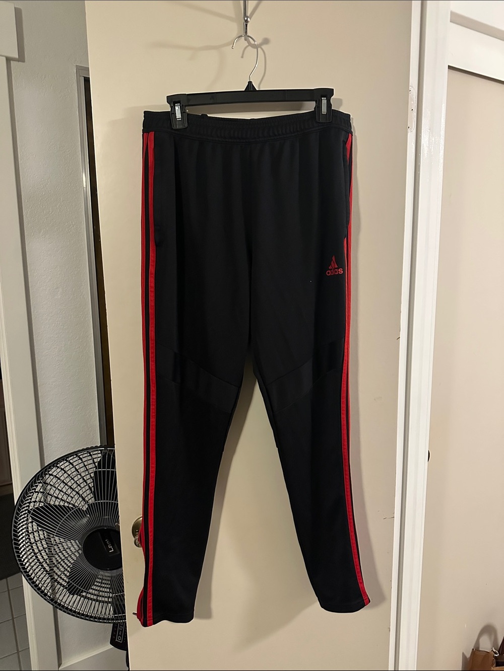 adidas Black Track Pants with Red Side Stripes